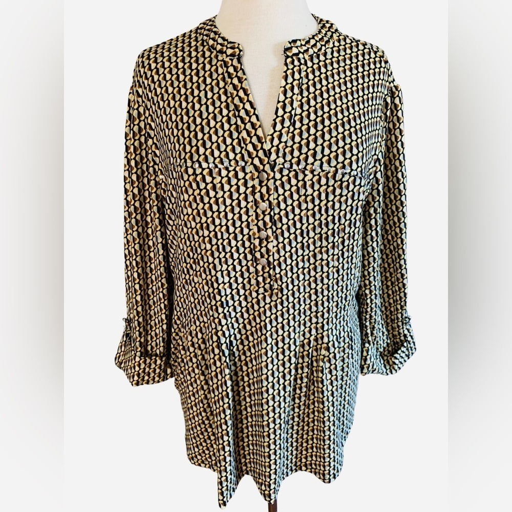 COCOMO 2X Yellow Brown Plus Size 3/4 sleeve women’s Pintuck tunic blouse
